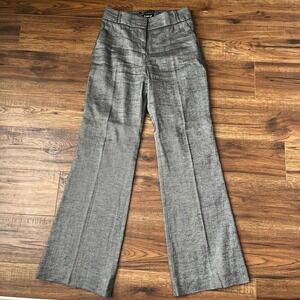 Bebe Grey Tweed High Waist Wide Leg Trousers Women 4 Linen Blend Quiet Luxury